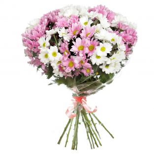 Букет из белых и розовых хризантем - купить с доставкой в Липецке
